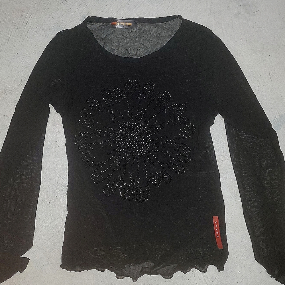 Vintage Prada Sport Jeweled Mesh Long Sleeve Shirt Size S